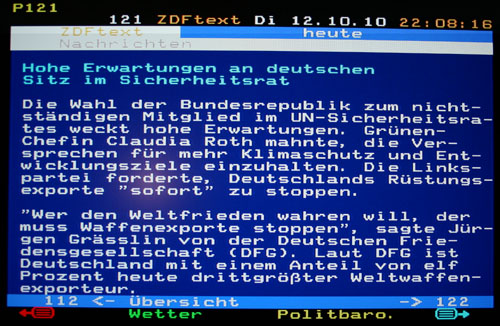 Meldung zur Pressemitteilung auf der ZDF Videotexttafel 121