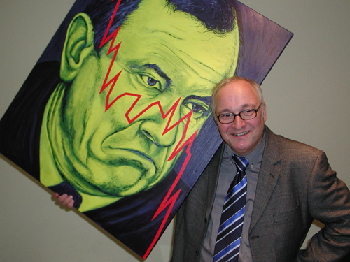 JG mit Acrylbild von Jürgen Schrempp auf den Schulter